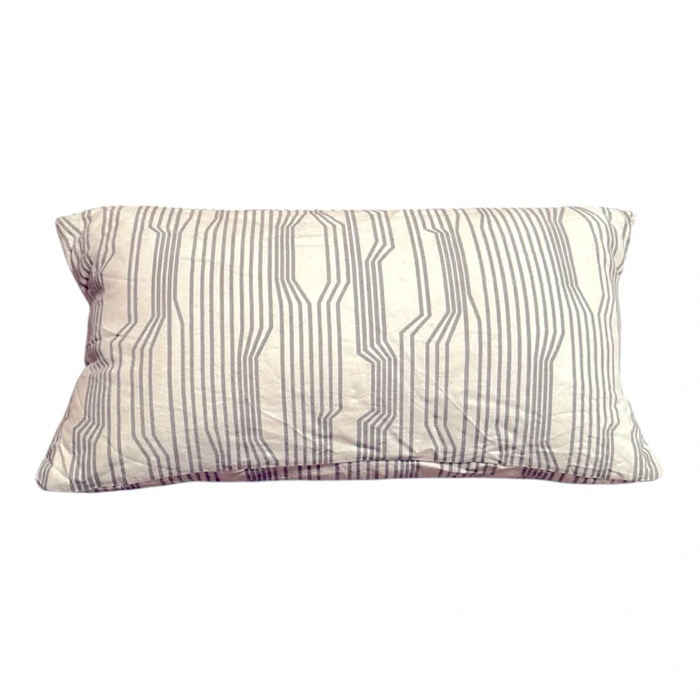 Gray and White Striped Geometric Lumbar Pillow